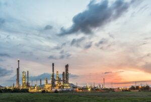 Oil refinery at sunrise